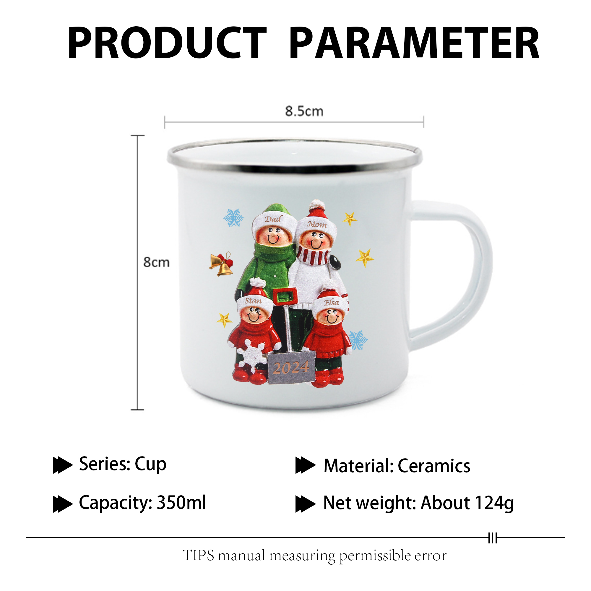 Personalised Enamel Mug Snow Shoveling Family Mug Custom 2-8 Names Christmas Gift-Jessemade AU