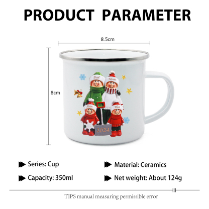 Personalised Enamel Mug Snow Shoveling Family Mug Custom 2-8 Names Christmas Gift-Jessemade AU