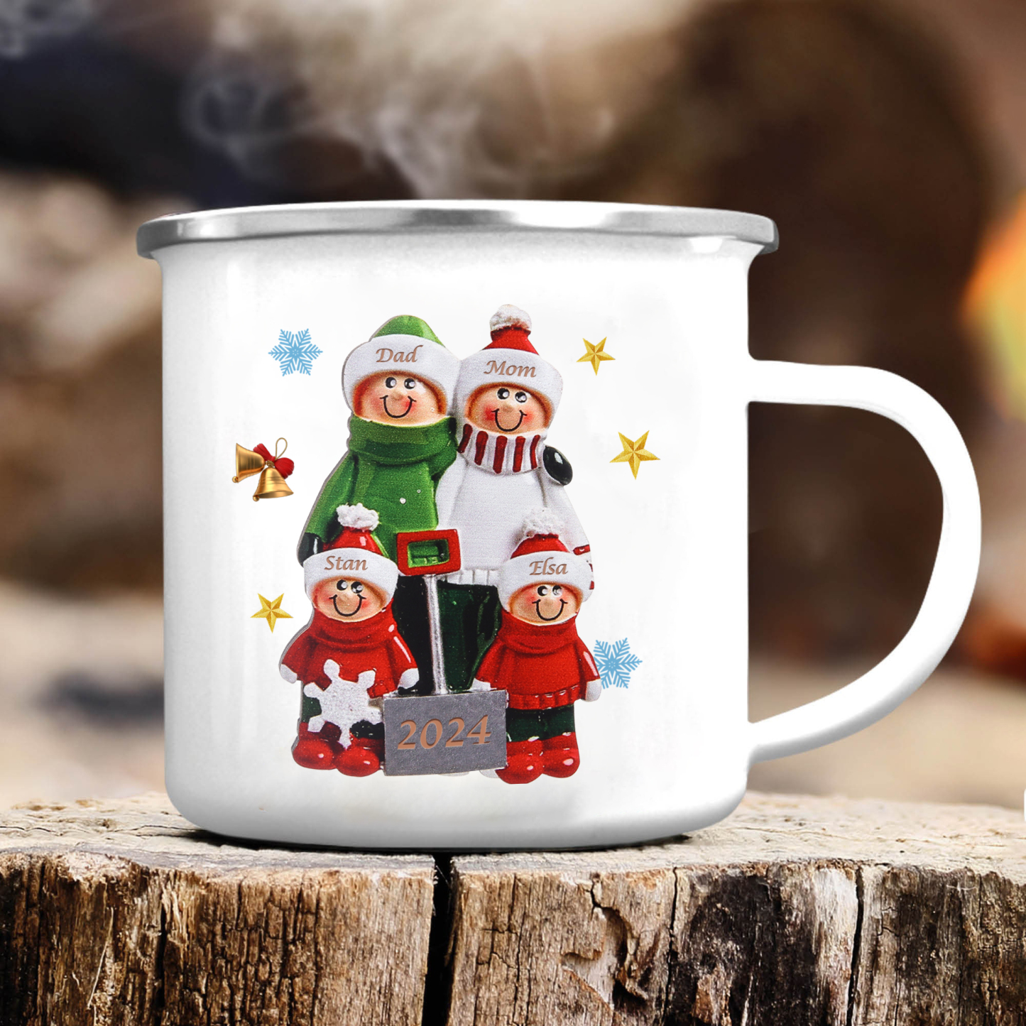 Personalised Enamel Mug Snow Shoveling Family Mug Custom 2-8 Names Christmas Gift-Jessemade AU