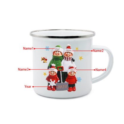 Personalised Enamel Mug Snow Shoveling Family Mug Custom 2-8 Names Christmas Gift-Jessemade AU