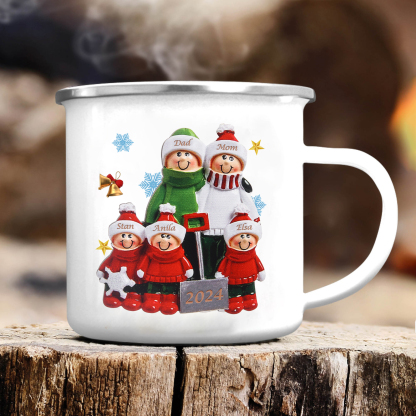 Personalised Enamel Mug Snow Shoveling Family Mug Custom 2-8 Names Christmas Gift-Jessemade AU