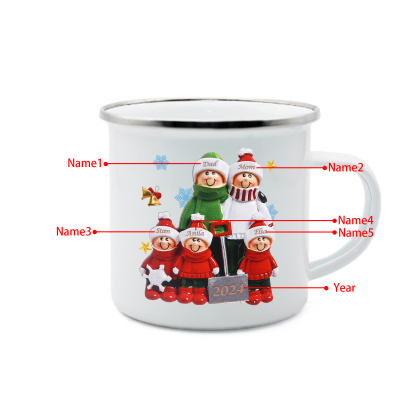 Personalised Enamel Mug Snow Shoveling Family Mug Custom 2-8 Names Christmas Gift-Jessemade AU