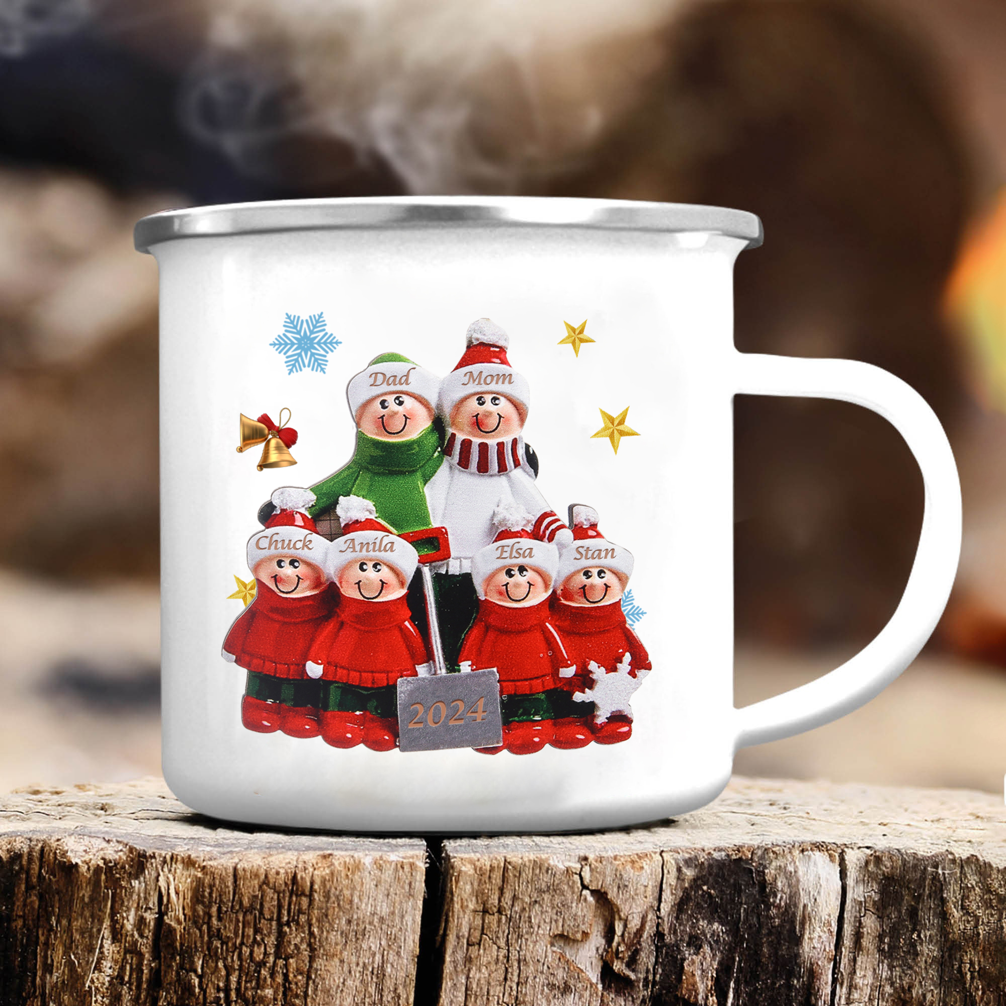 Personalised Enamel Mug Snow Shoveling Family Mug Custom 2-8 Names Christmas Gift-Jessemade AU