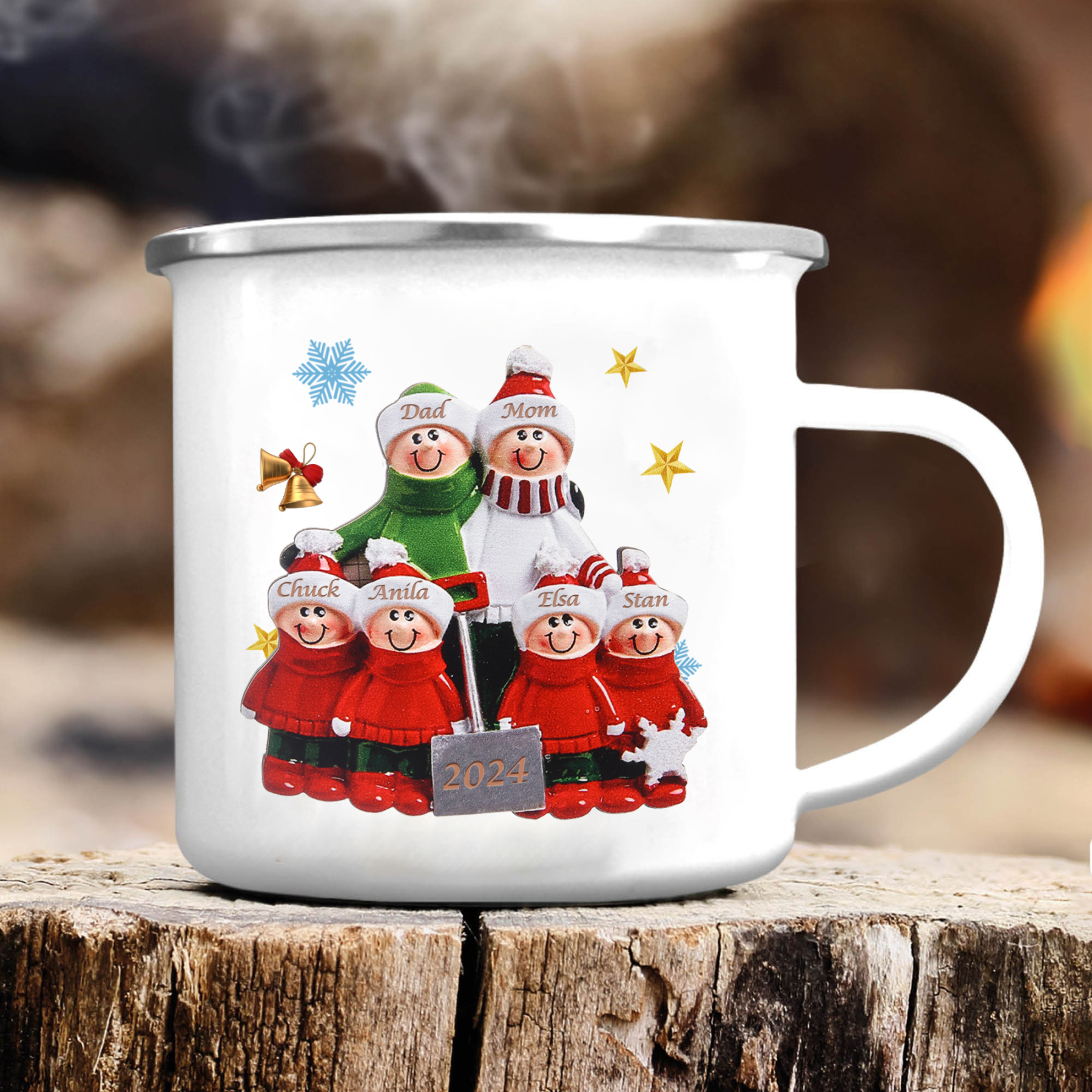 Personalised Enamel Mug Snow Shoveling Family Mug Custom 2-8 Names Christmas Gift-Jessemade AU