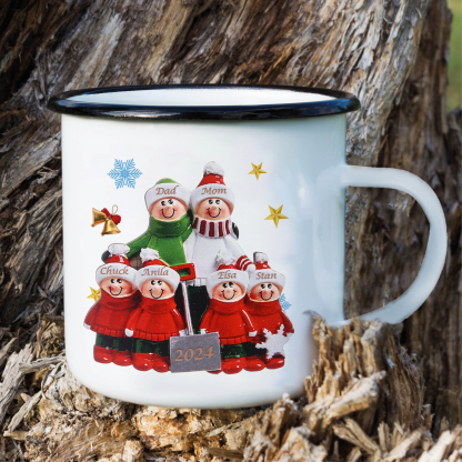Personalised Enamel Mug Snow Shoveling Family Mug Custom 2-8 Names Christmas Gift-Jessemade AU