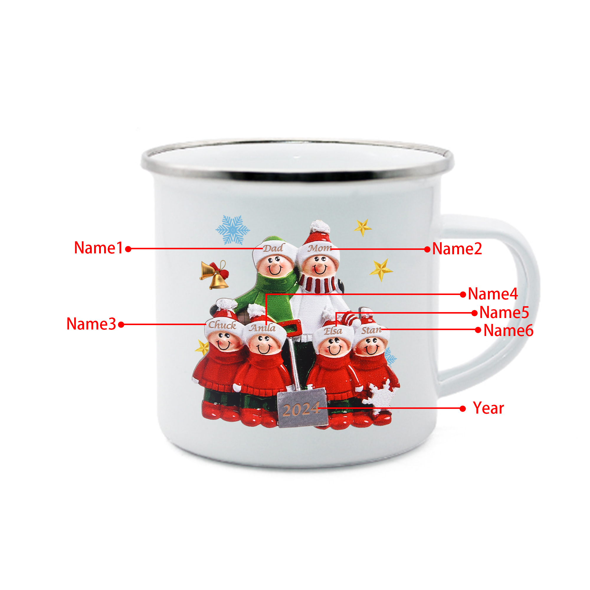 Personalised Enamel Mug Snow Shoveling Family Mug Custom 2-8 Names Christmas Gift-Jessemade AU