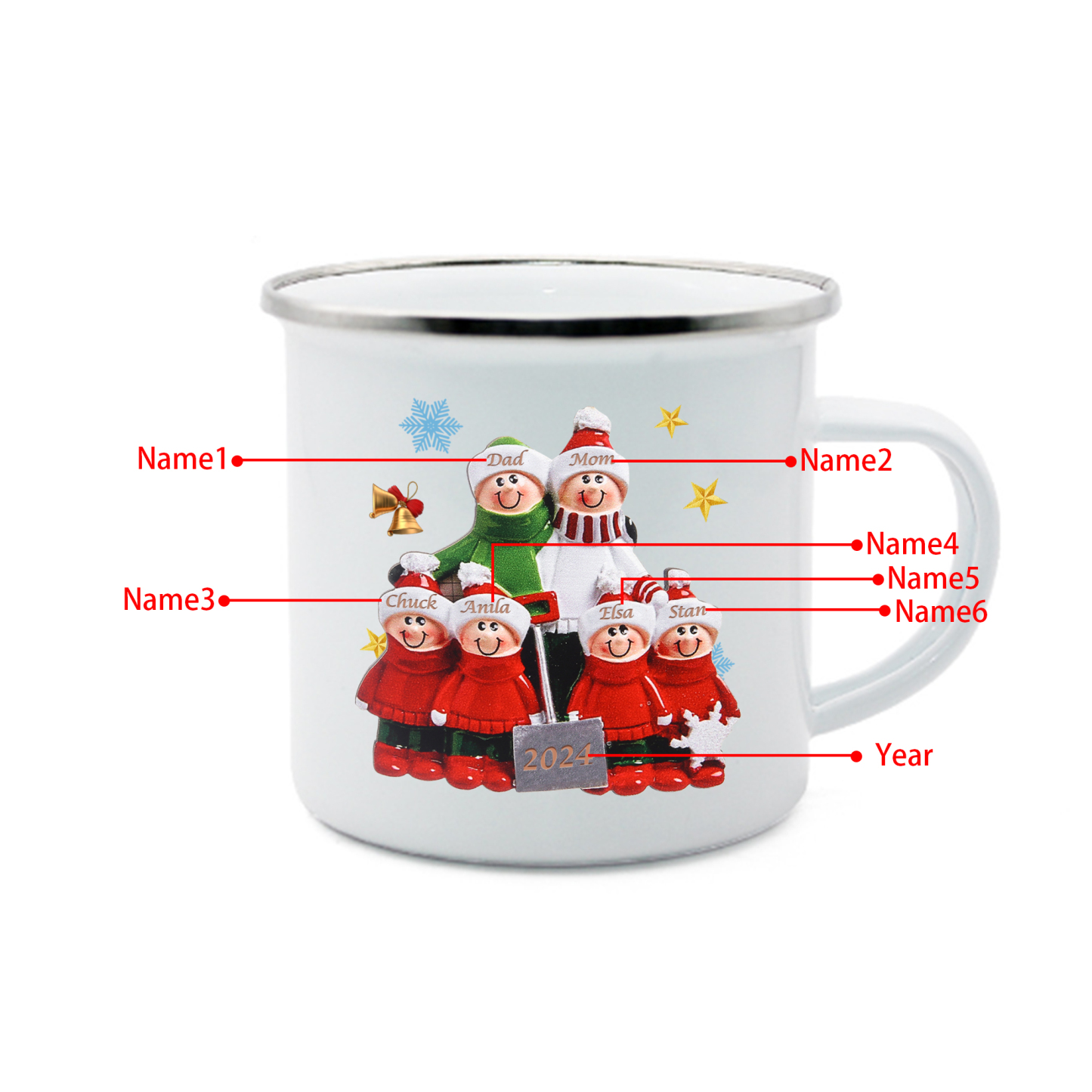 Personalised Enamel Mug Snow Shoveling Family Mug Custom 2-8 Names Christmas Gift-Jessemade AU