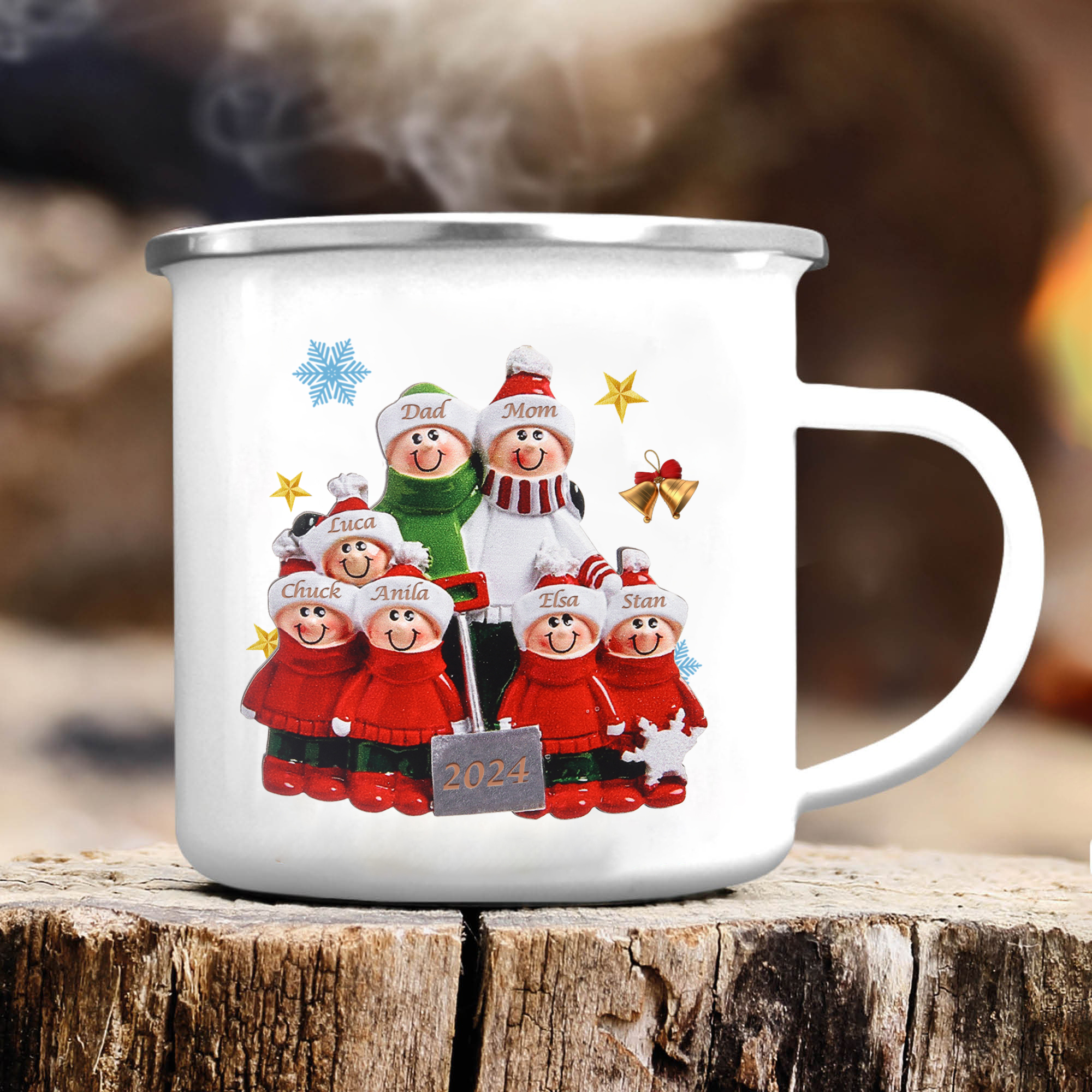 Personalised Enamel Mug Snow Shoveling Family Mug Custom 2-8 Names Christmas Gift-Jessemade AU