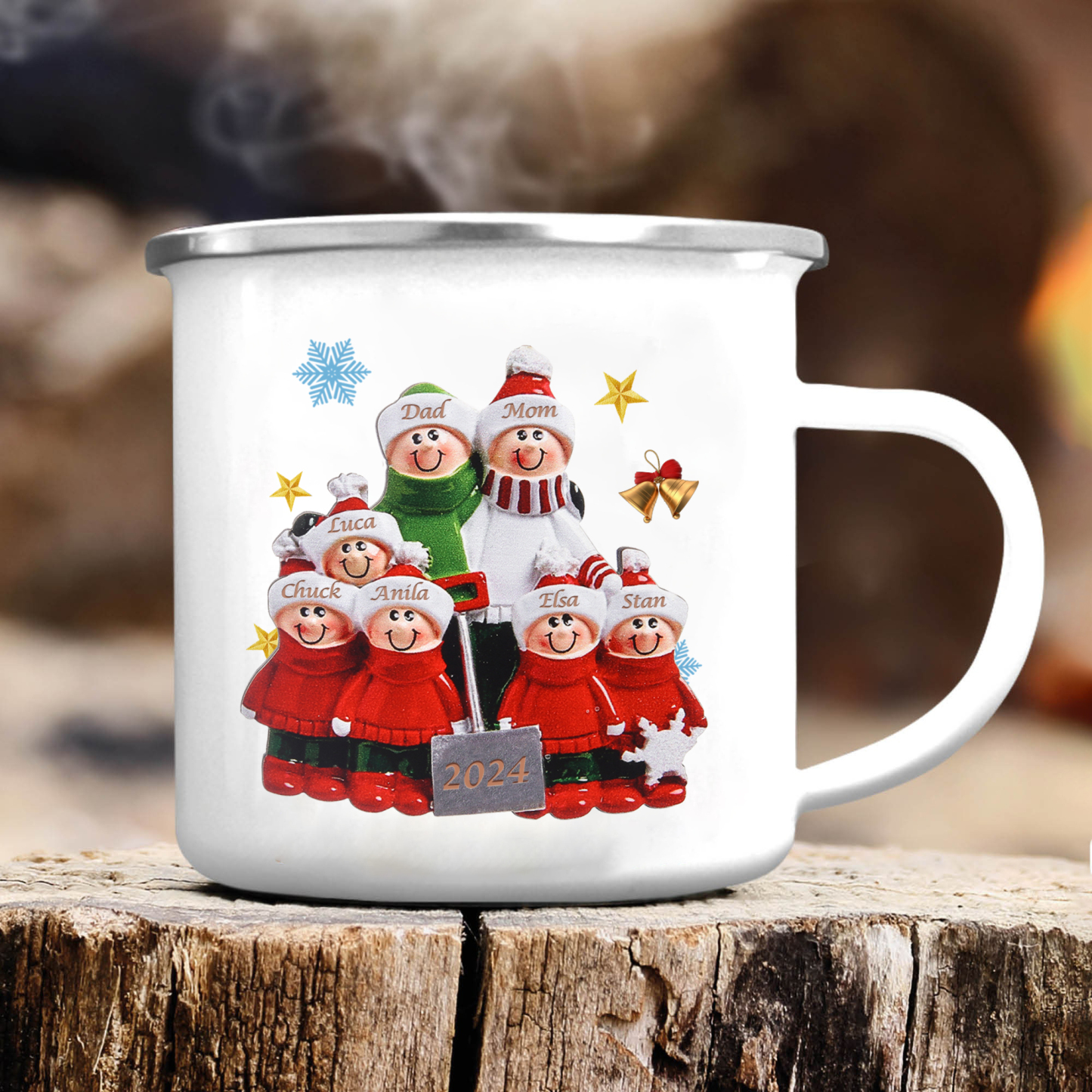 Personalised Enamel Mug Snow Shoveling Family Mug Custom 2-8 Names Christmas Gift-Jessemade AU