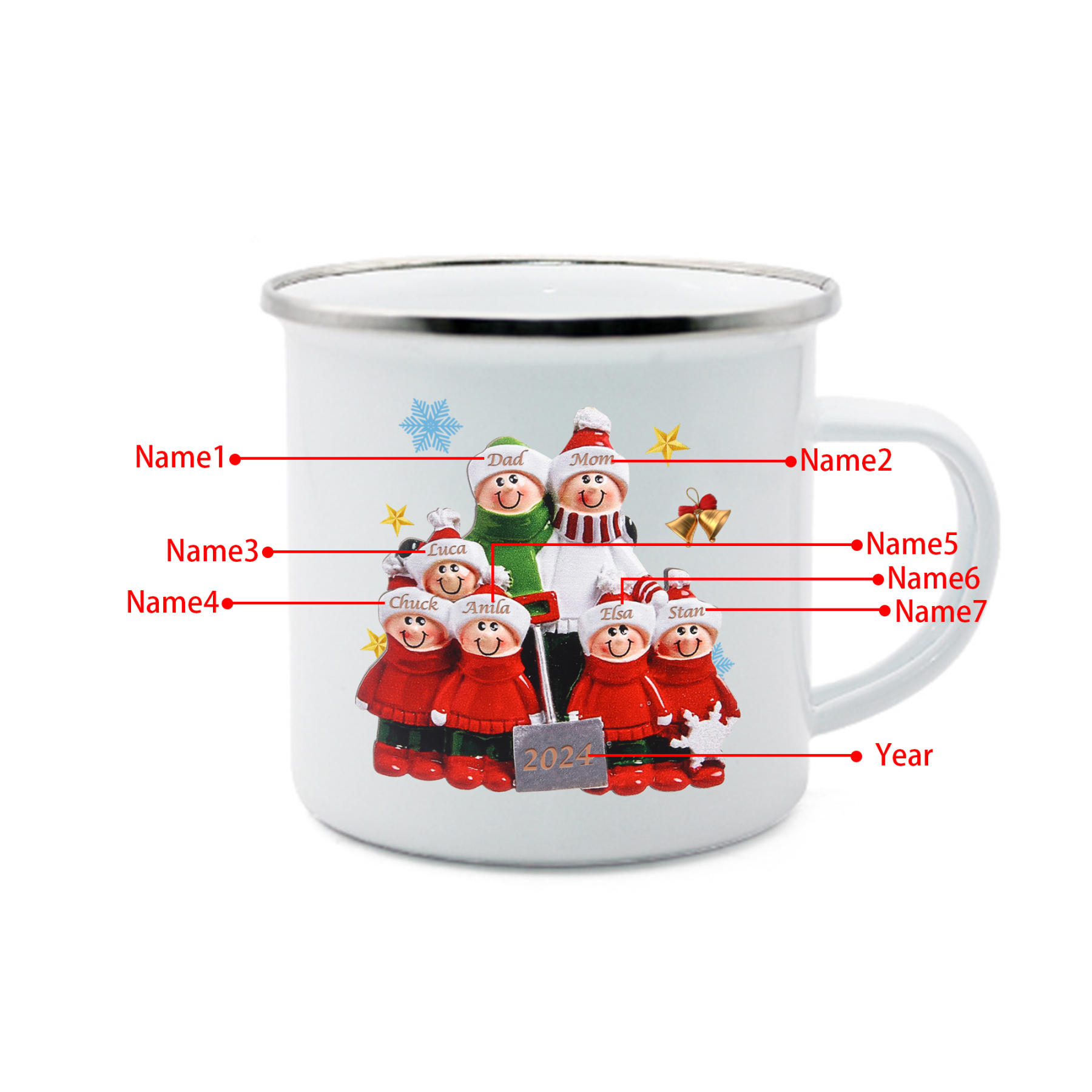 Personalised Enamel Mug Snow Shoveling Family Mug Custom 2-8 Names Christmas Gift-Jessemade AU