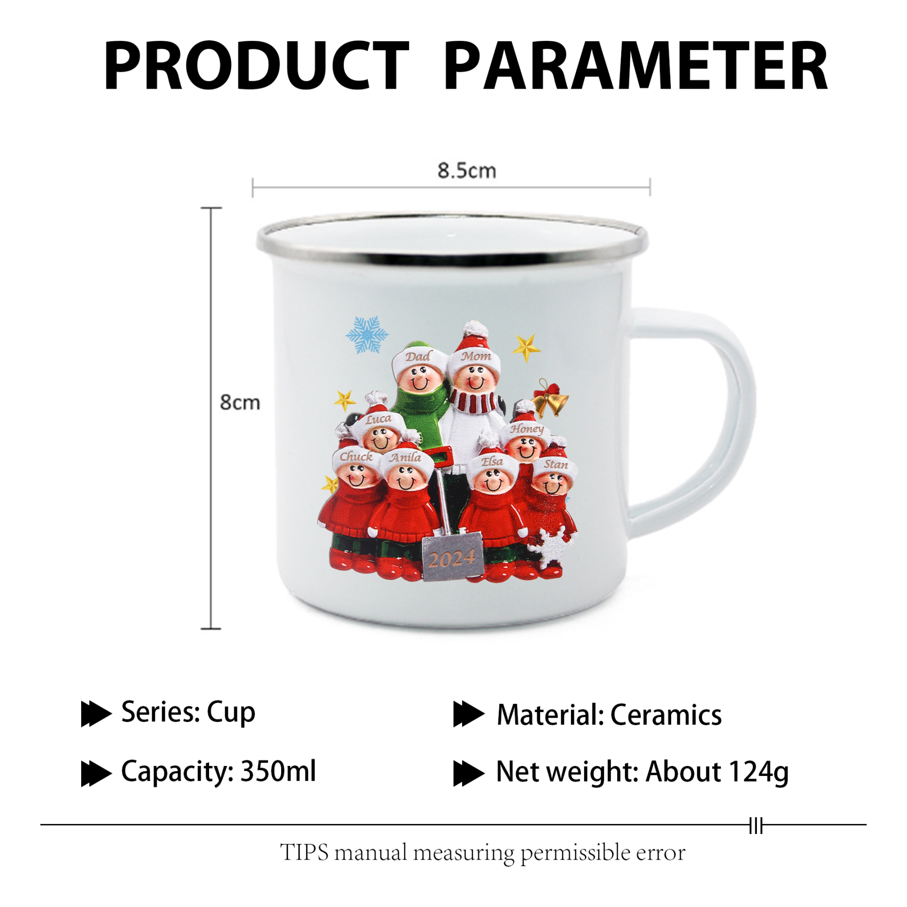 Personalised Enamel Mug Snow Shoveling Family Mug Custom 2-8 Names Christmas Gift-Jessemade AU