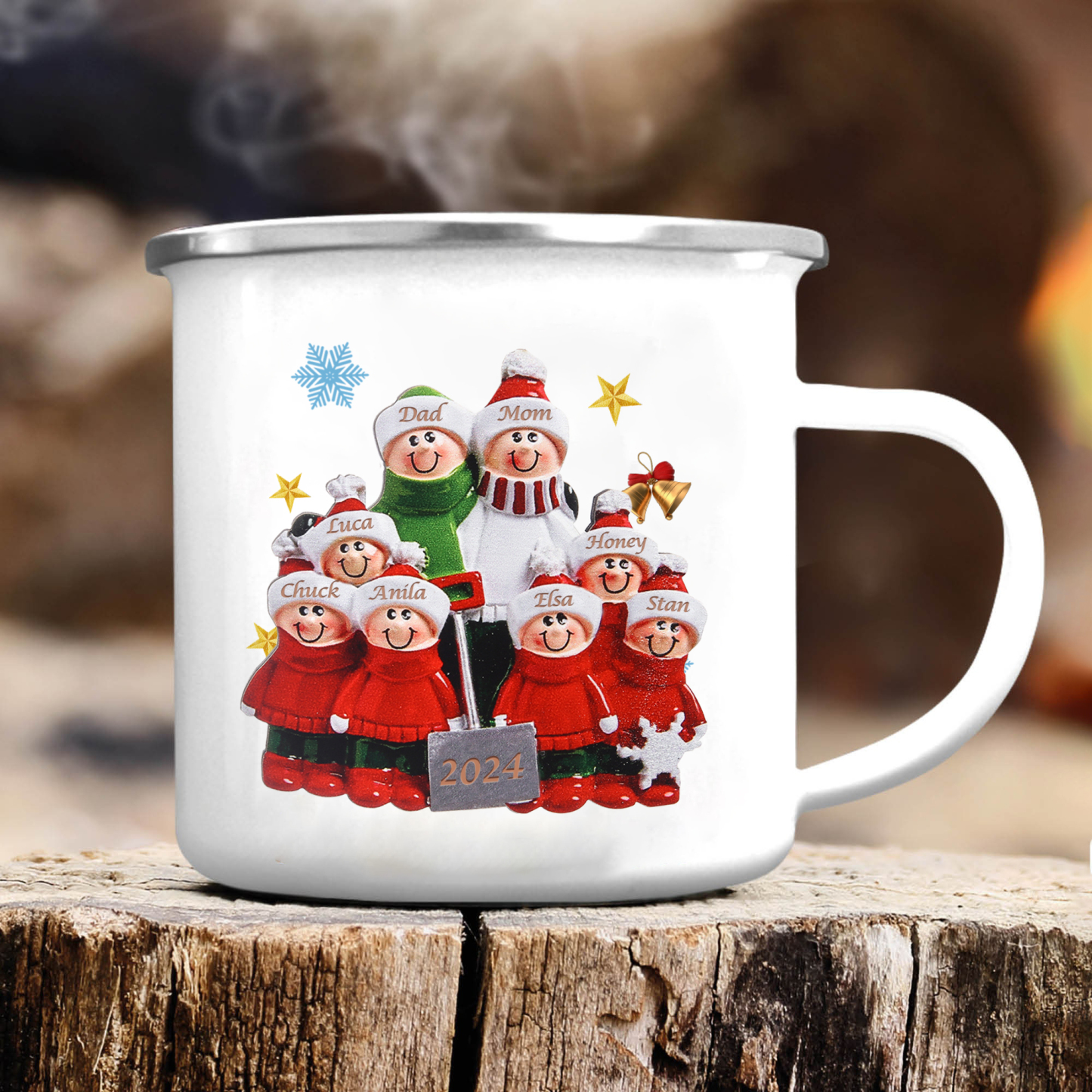 Personalised Enamel Mug Snow Shoveling Family Mug Custom 2-8 Names Christmas Gift-Jessemade AU