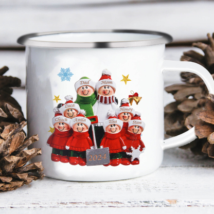 Personalised Enamel Mug Snow Shoveling Family Mug Custom 2-8 Names Christmas Gift-Jessemade AU