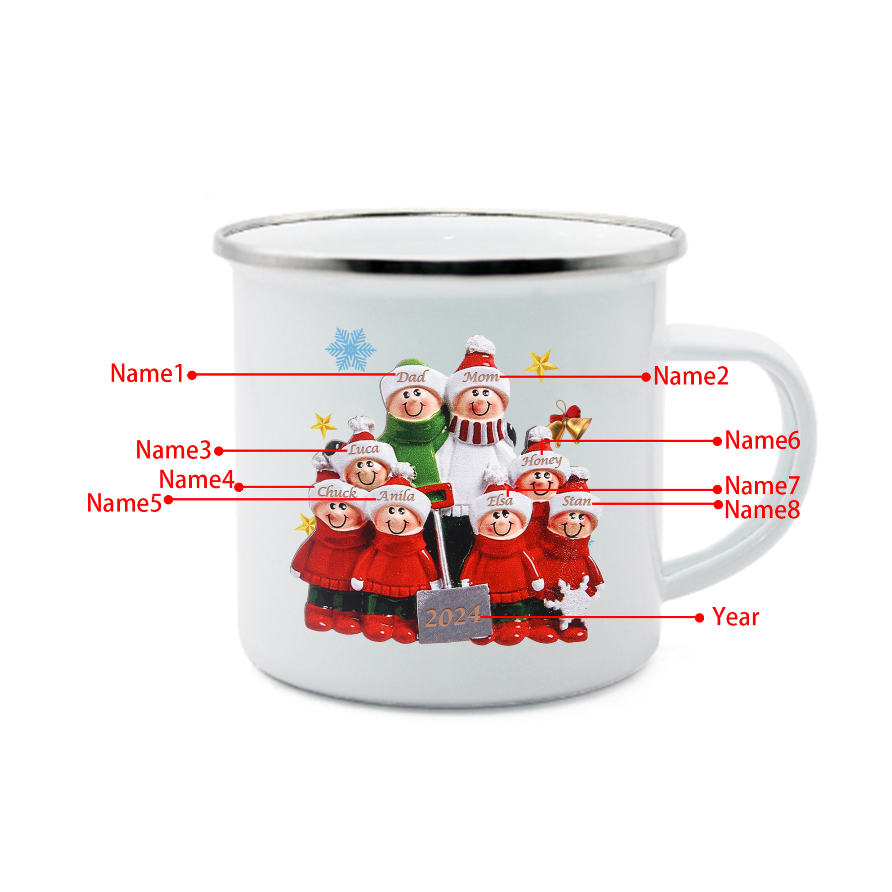 Personalised Enamel Mug Snow Shoveling Family Mug Custom 2-8 Names Christmas Gift-Jessemade AU