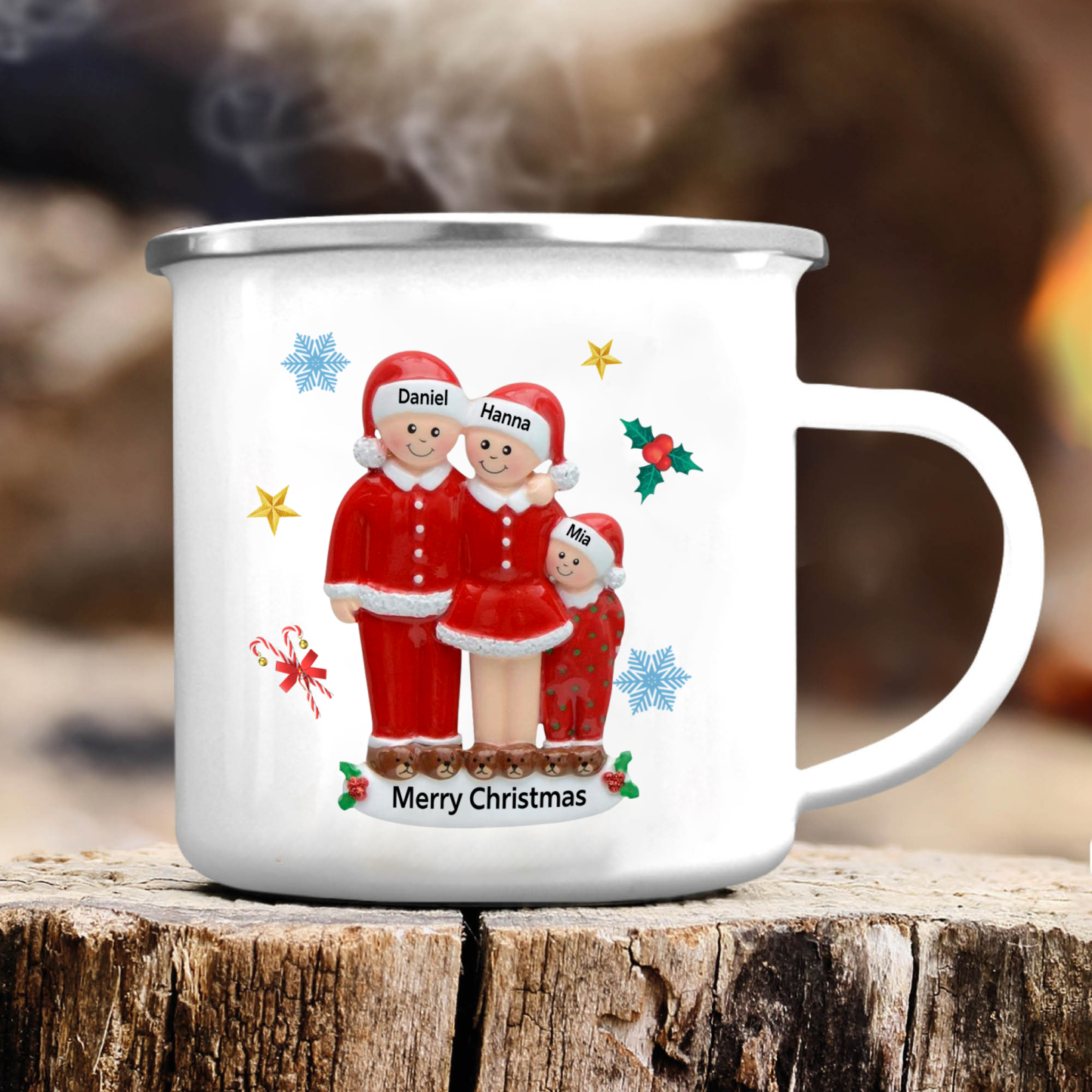 Personalised Enamel Mug Christmas Pajama Family Mug Custom 3-6 Names Ceramic Gift for Loved Ones-Jessemade AU