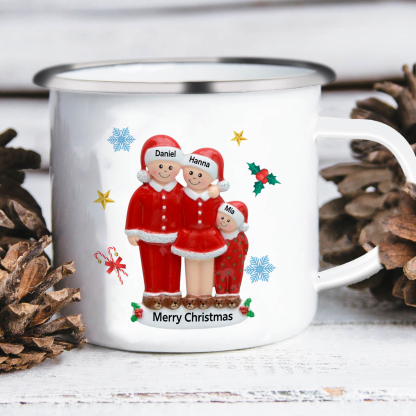 Personalised Enamel Mug Christmas Pajama Family Mug Custom 3-6 Names Ceramic Gift for Loved Ones-Jessemade AU