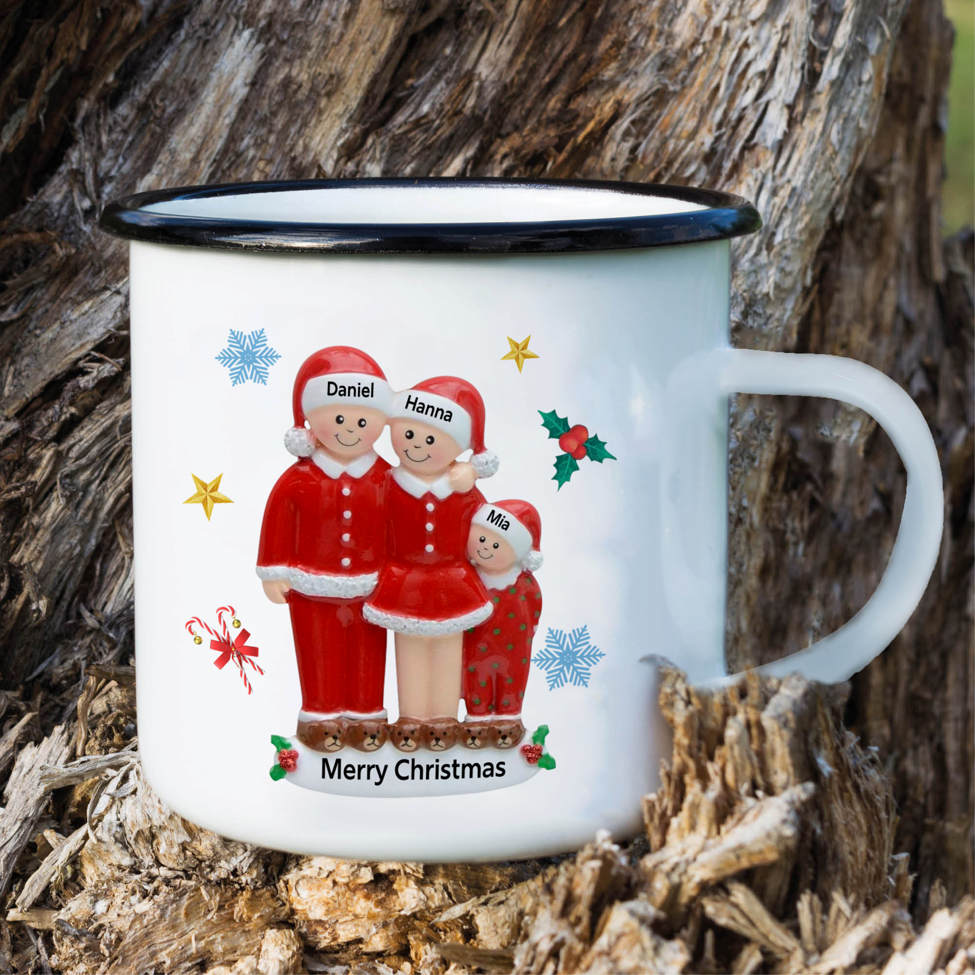 Personalised Enamel Mug Christmas Pajama Family Mug Custom 3-6 Names Ceramic Gift for Loved Ones-Jessemade AU