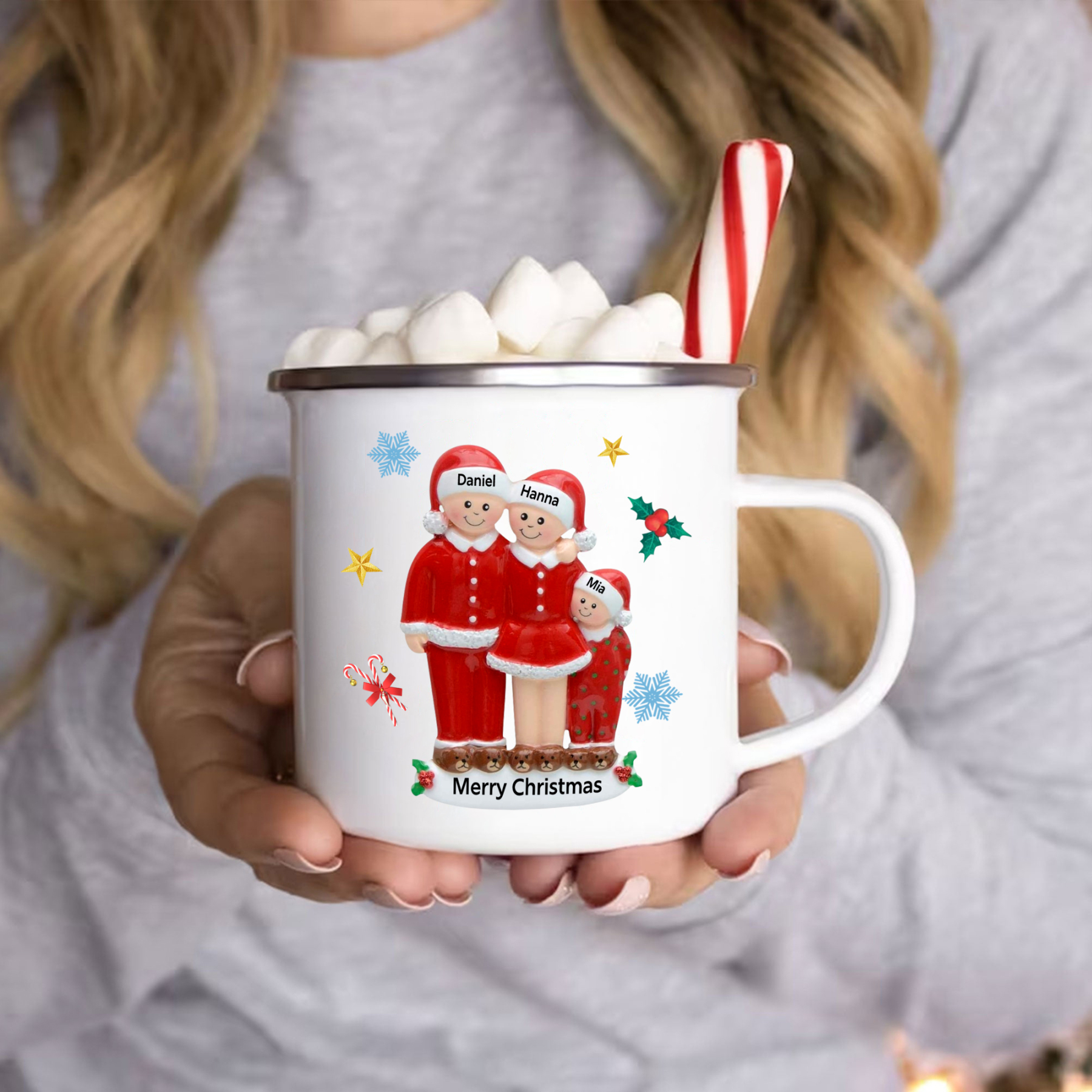 Personalised Enamel Mug Christmas Pajama Family Mug Custom 3-6 Names Ceramic Gift for Loved Ones-Jessemade AU