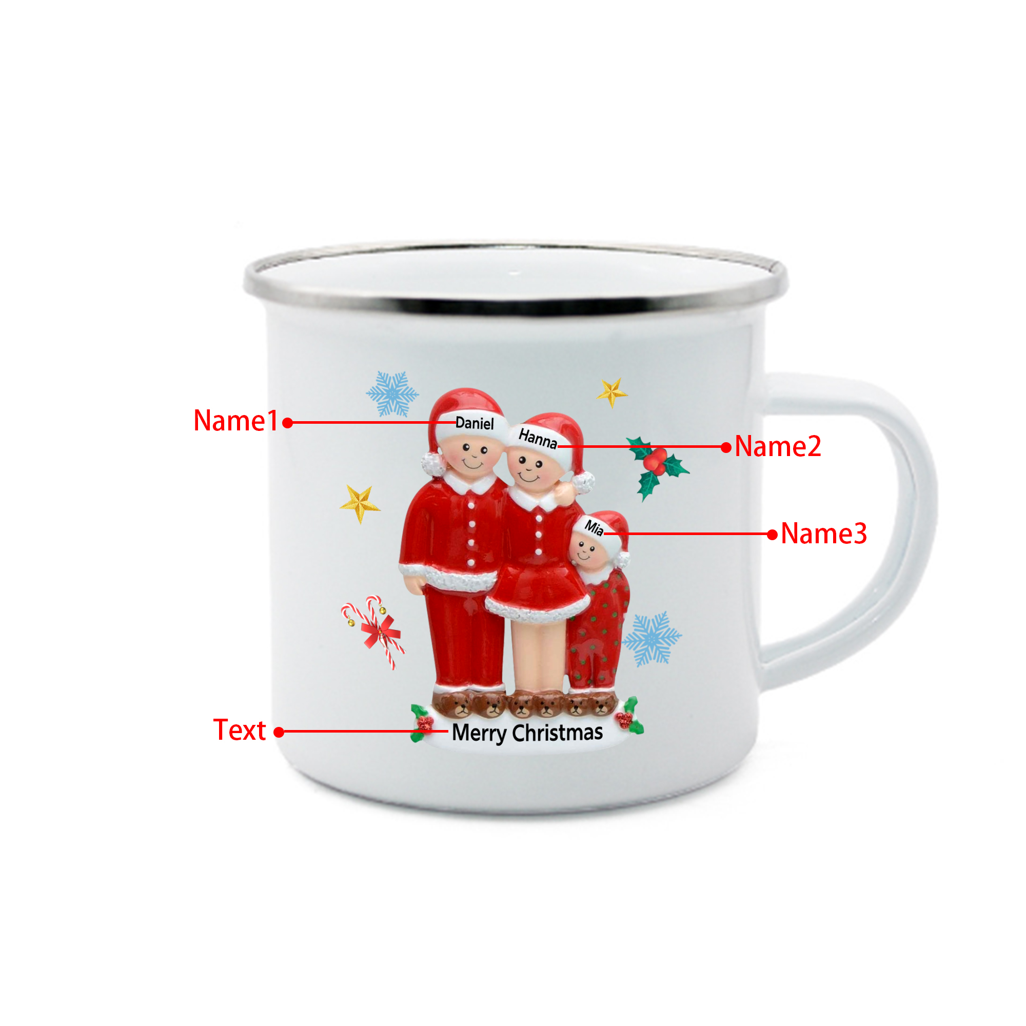 Personalised Enamel Mug Christmas Pajama Family Mug Custom 3-6 Names Ceramic Gift for Loved Ones