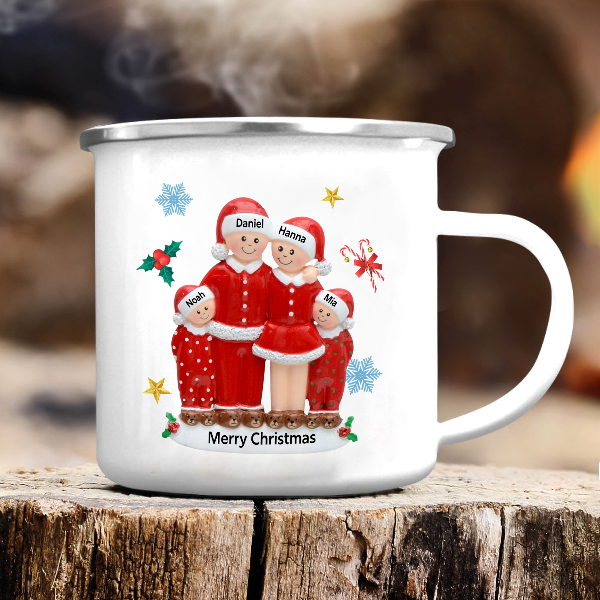 Personalised Enamel Mug Christmas Pajama Family Mug Custom 3-6 Names Ceramic Gift for Loved Ones-Jessemade AU