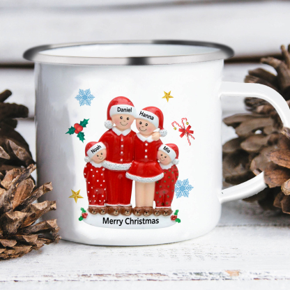 Personalised Enamel Mug Christmas Pajama Family Mug Custom 3-6 Names Ceramic Gift for Loved Ones-Jessemade AU