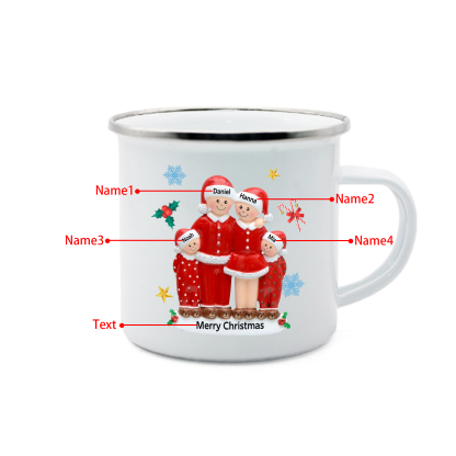 Personalised Enamel Mug Christmas Pajama Family Mug Custom 3-6 Names Ceramic Gift for Loved Ones-Jessemade AU