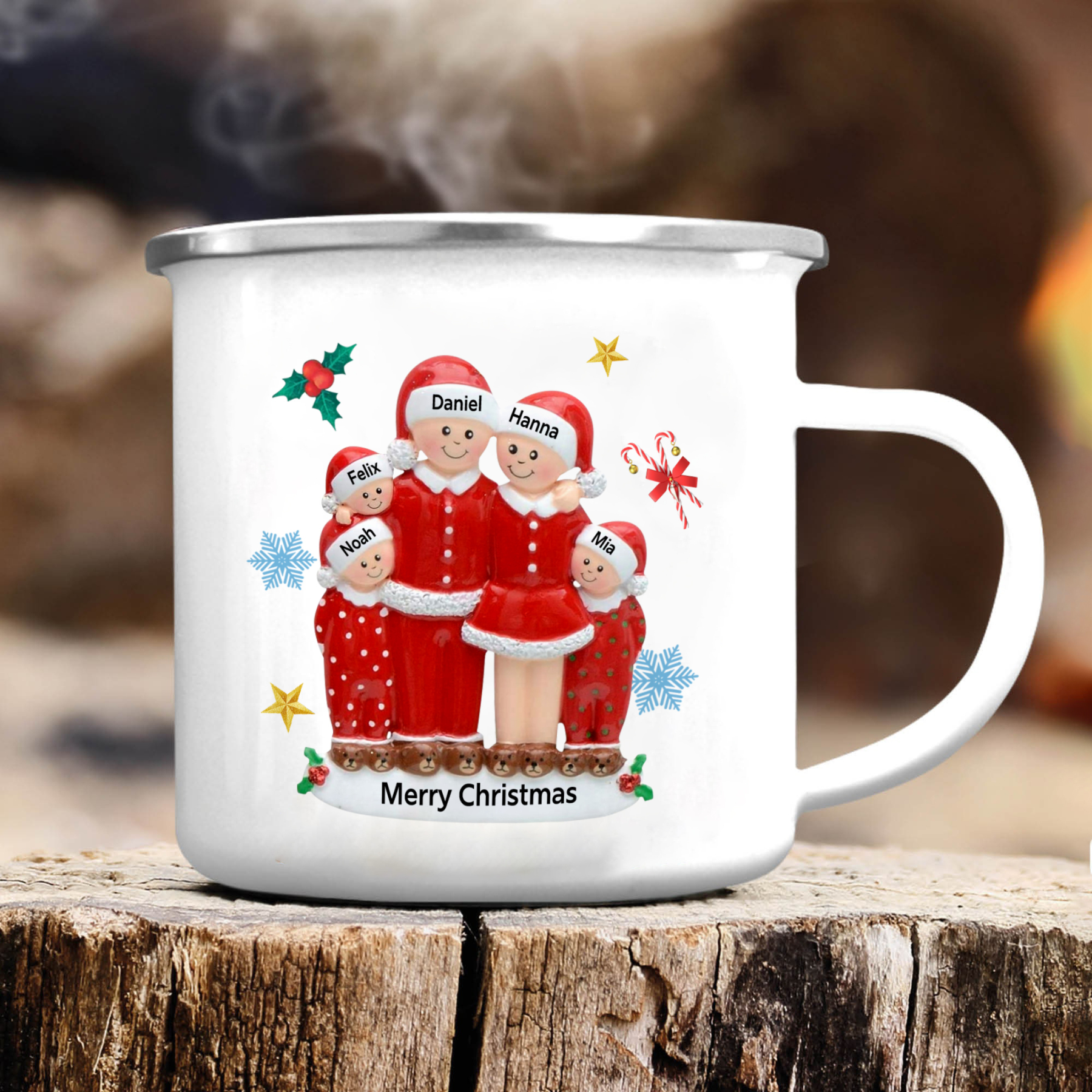 Personalised Enamel Mug Christmas Pajama Family Mug Custom 3-6 Names Ceramic Gift for Loved Ones-Jessemade AU