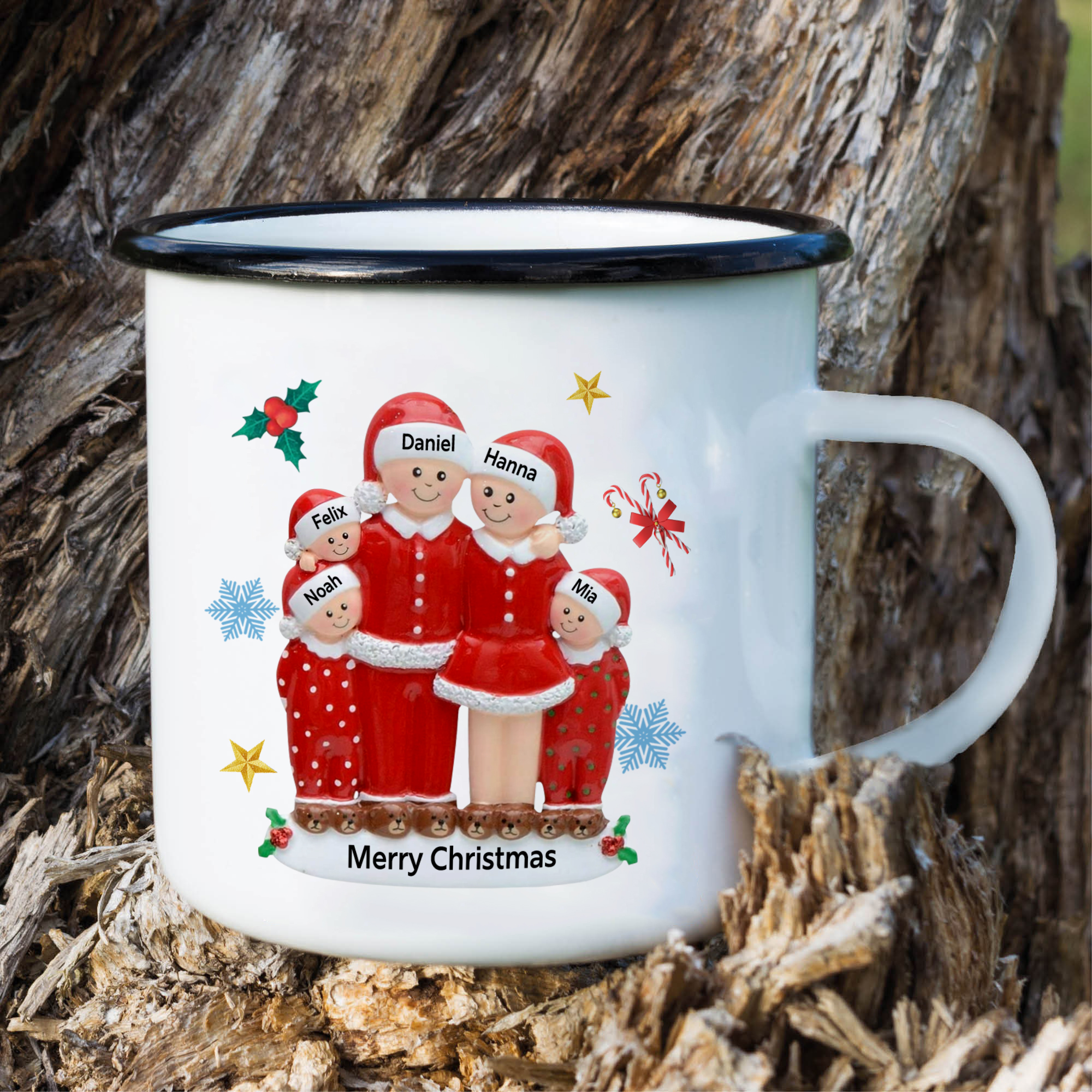 Personalised Enamel Mug Christmas Pajama Family Mug Custom 3-6 Names Ceramic Gift for Loved Ones-Jessemade AU