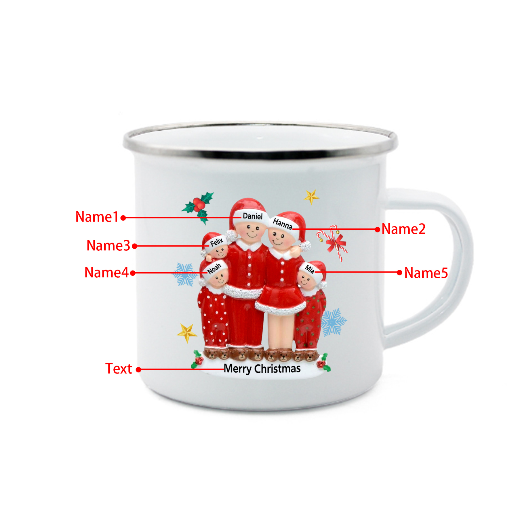 Personalised Enamel Mug Christmas Pajama Family Mug Custom 3-6 Names Ceramic Gift for Loved Ones-Jessemade AU