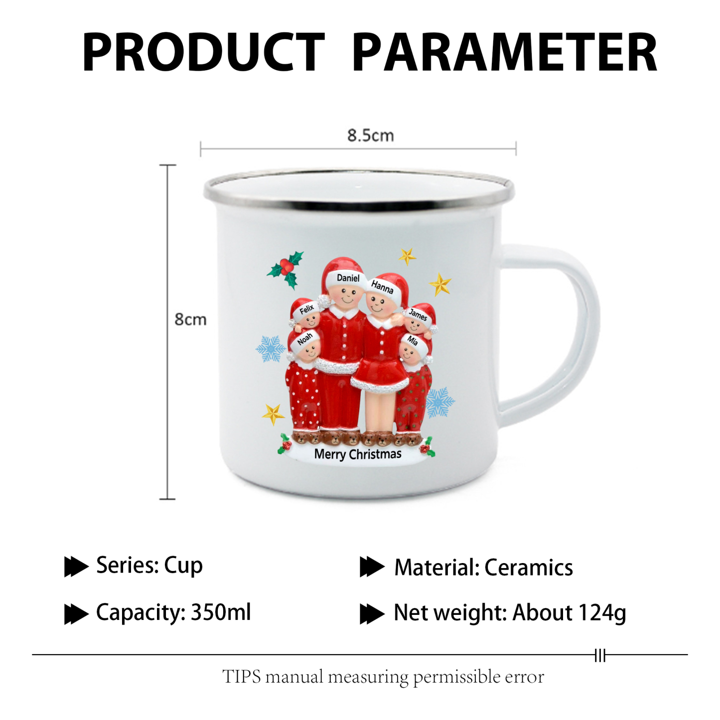 Personalised Enamel Mug Christmas Pajama Family Mug Custom 3-6 Names Ceramic Gift for Loved Ones-Jessemade AU
