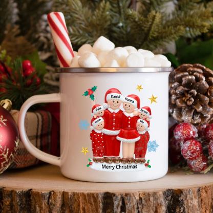 Personalised Enamel Mug Christmas Pajama Family Mug Custom 3-6 Names Ceramic Gift for Loved Ones-Jessemade AU