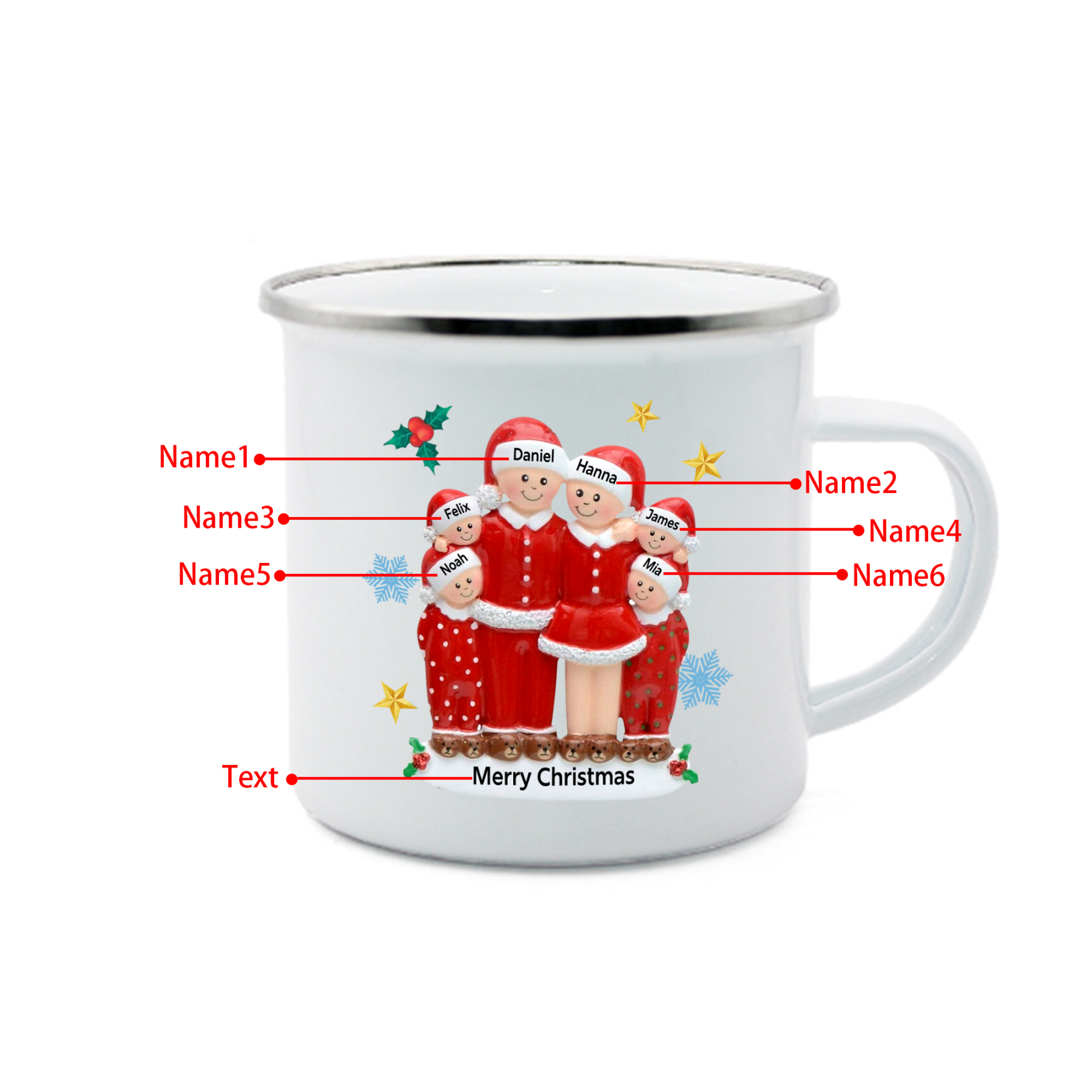 Personalised Enamel Mug Christmas Pajama Family Mug Custom 3-6 Names Ceramic Gift for Loved Ones-Jessemade AU