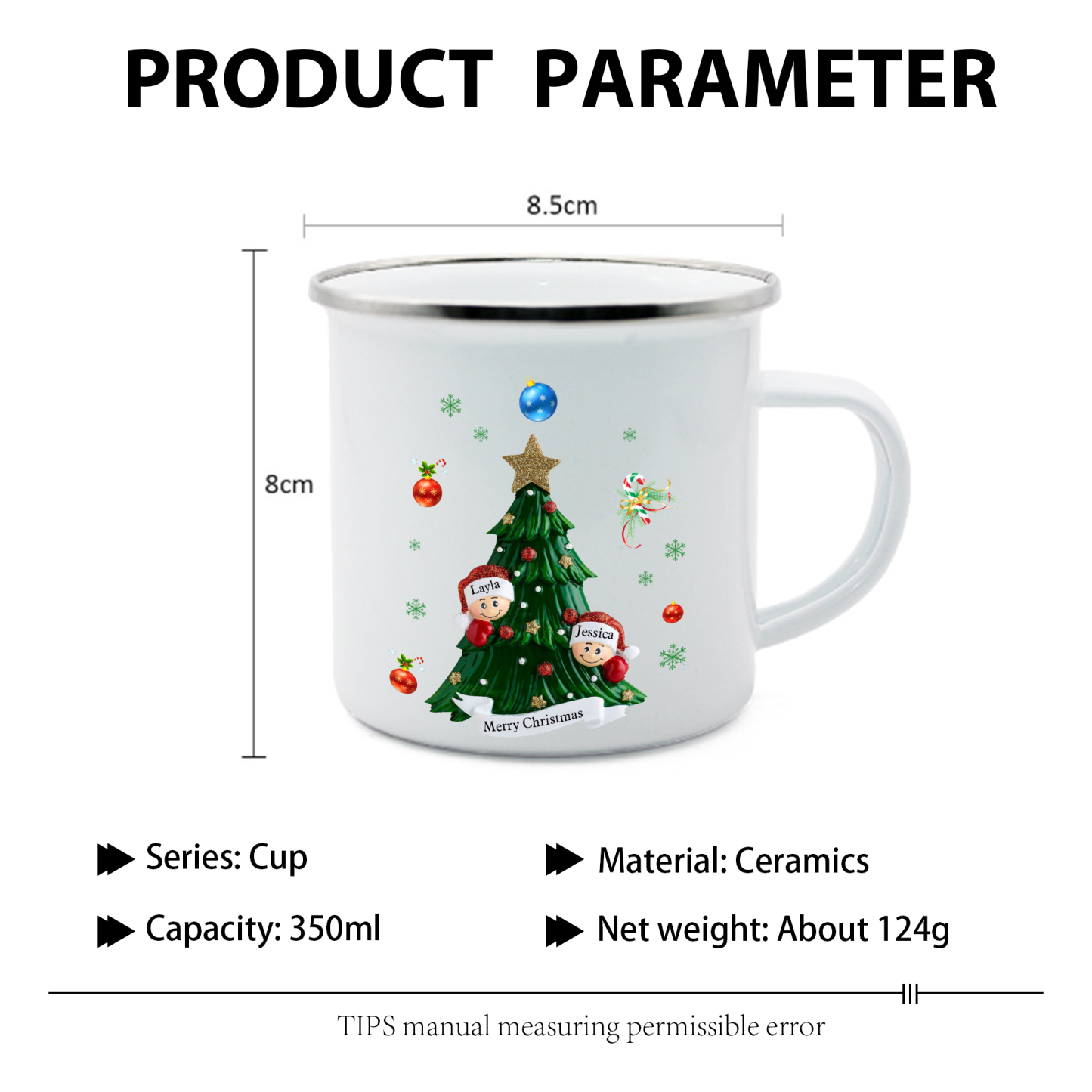 Personalised Enamel Mug Christmas Tree Family Mug Custom 2-8 Names Ceramic Gift for Loved Ones-Jessemade AU