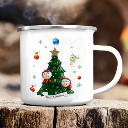 Personalised Enamel Mug Christmas Tree Family Mug Custom 2-8 Names Ceramic Gift for Loved Ones-Jessemade AU