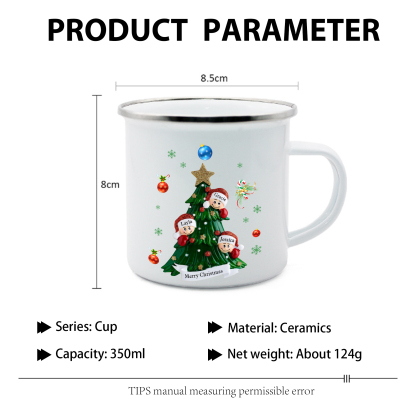 Personalised Enamel Mug Christmas Tree Family Mug Custom 2-8 Names Ceramic Gift for Loved Ones-Jessemade AU
