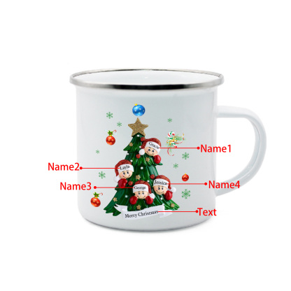 Personalised Enamel Mug Christmas Tree Family Mug Custom 2-8 Names Ceramic Gift for Loved Ones-Jessemade AU