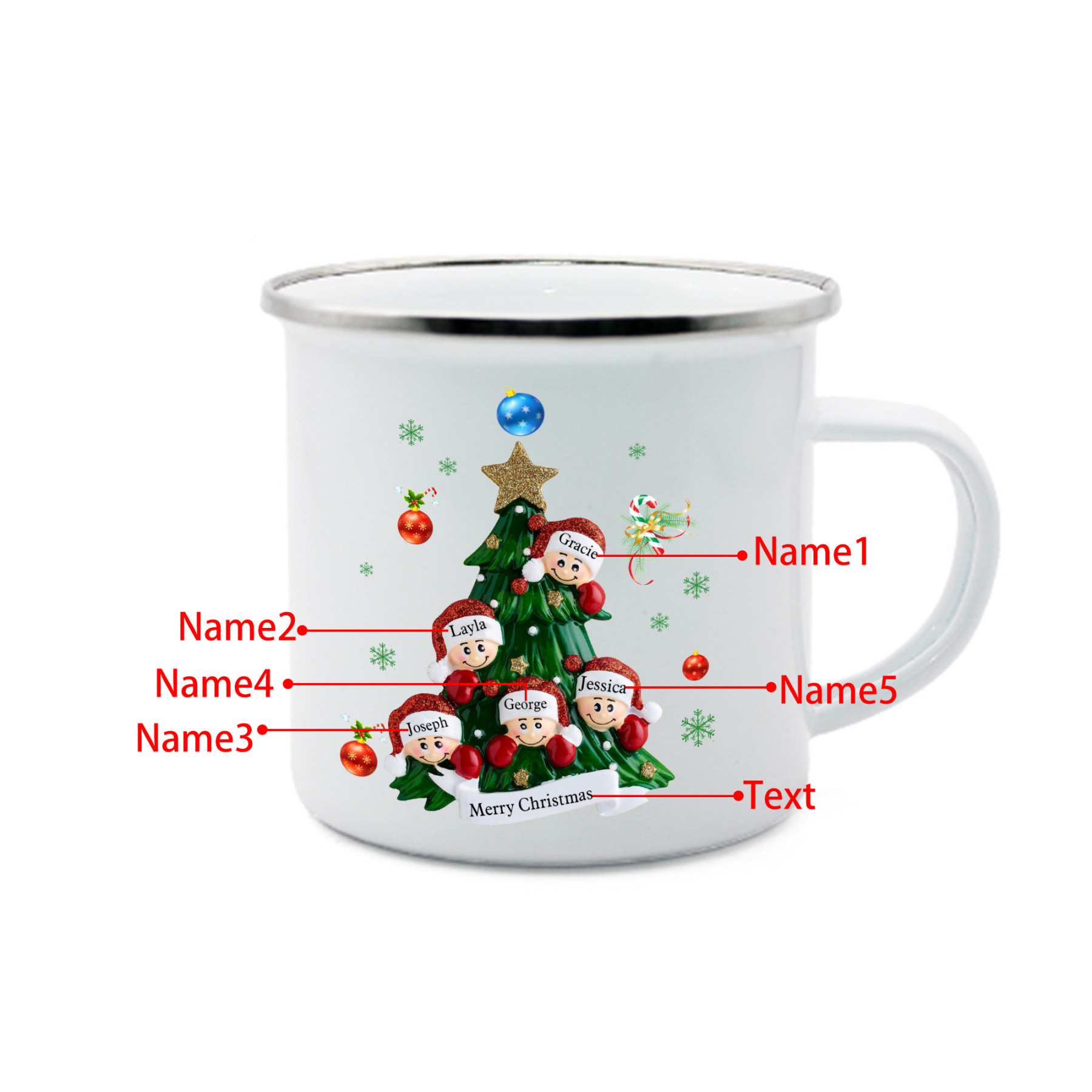 Personalised Enamel Mug Christmas Tree Family Mug Custom 2-8 Names Ceramic Gift for Loved Ones-Jessemade AU