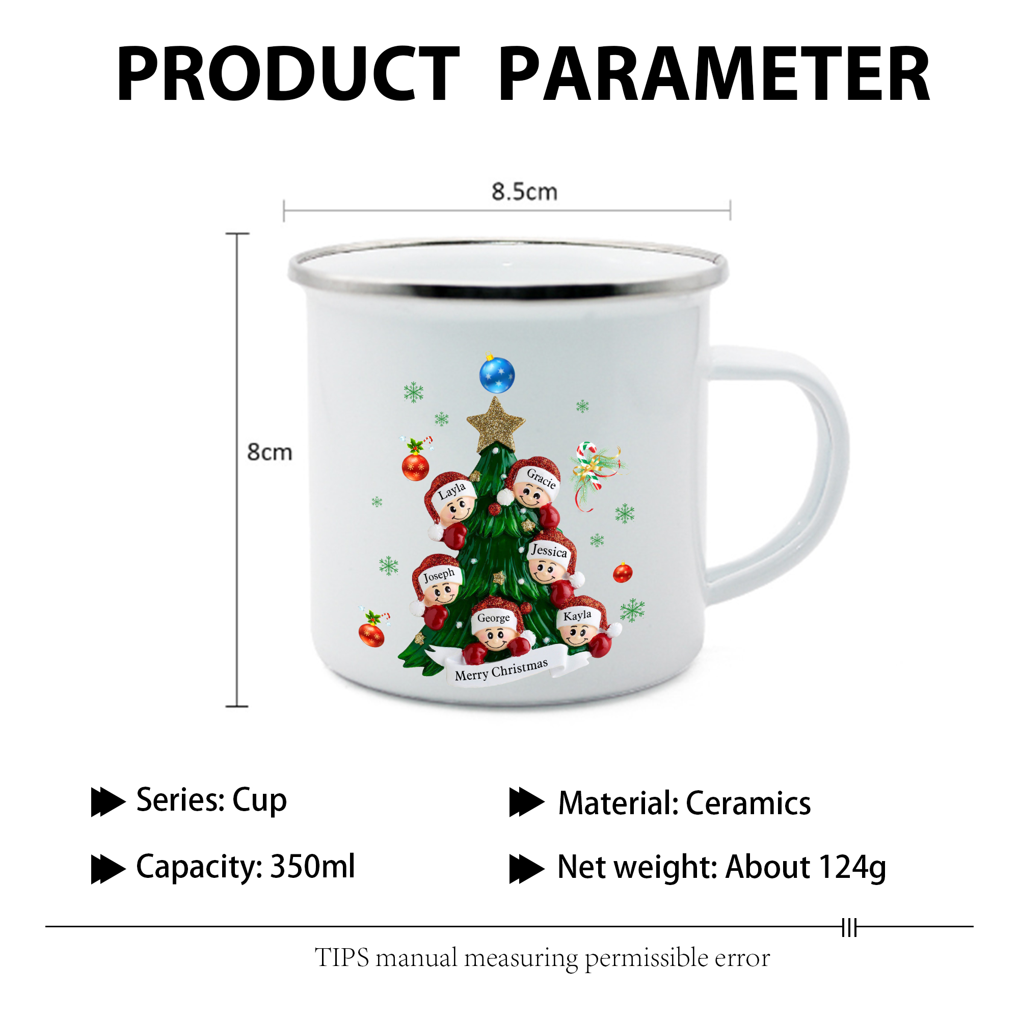Personalised Enamel Mug Christmas Tree Family Mug Custom 2-8 Names Ceramic Gift for Loved Ones-Jessemade AU