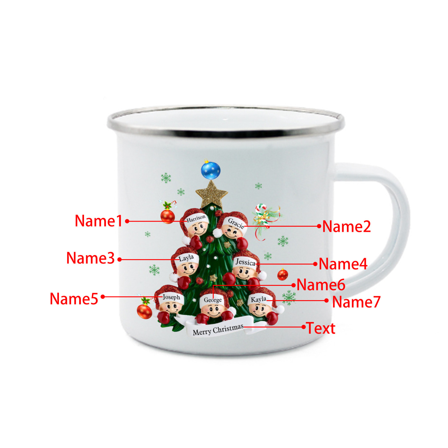 Personalised Enamel Mug Christmas Tree Family Mug Custom 2-8 Names Ceramic Gift for Loved Ones-Jessemade AU