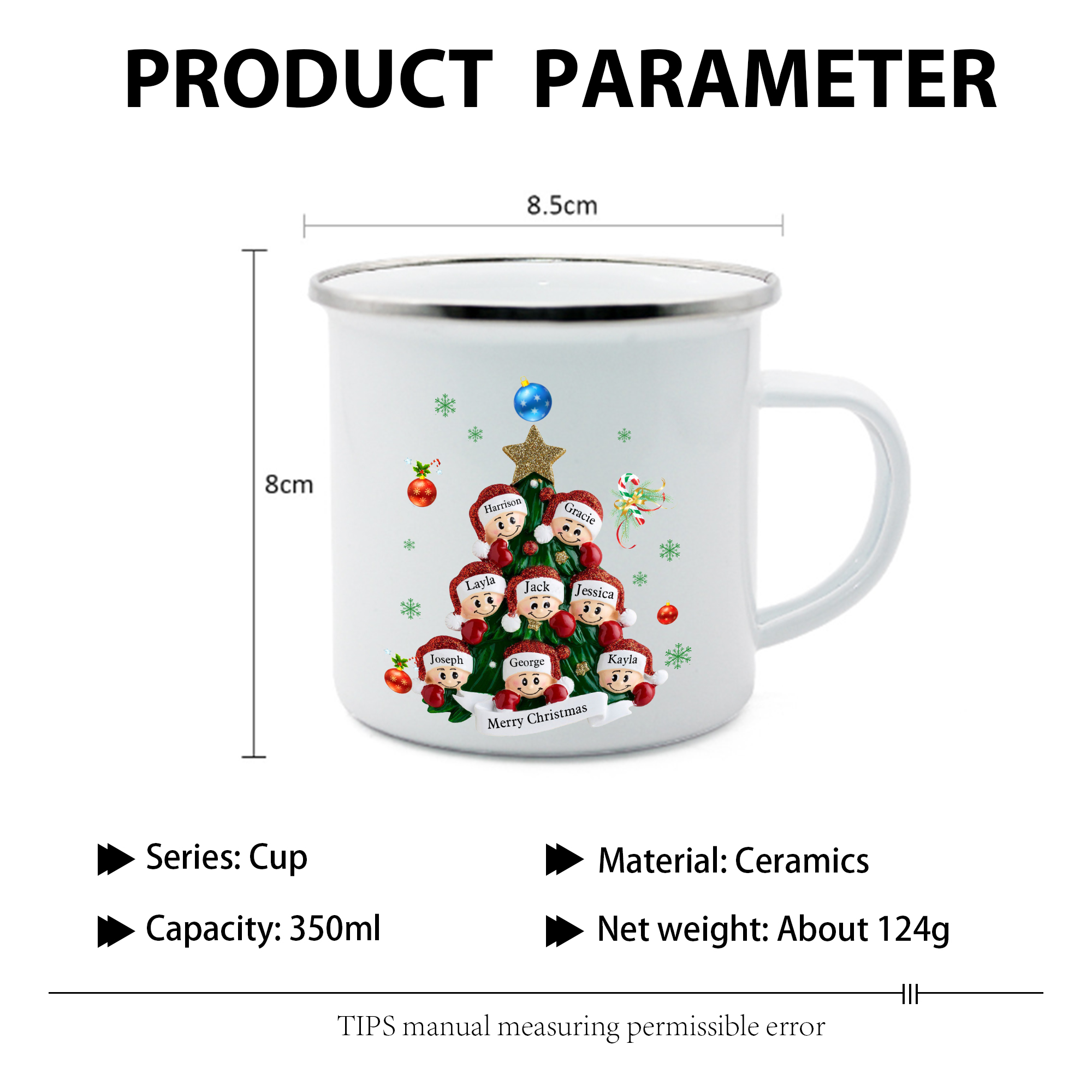 Personalised Enamel Mug Christmas Tree Family Mug Custom 2-8 Names Ceramic Gift for Loved Ones-Jessemade AU