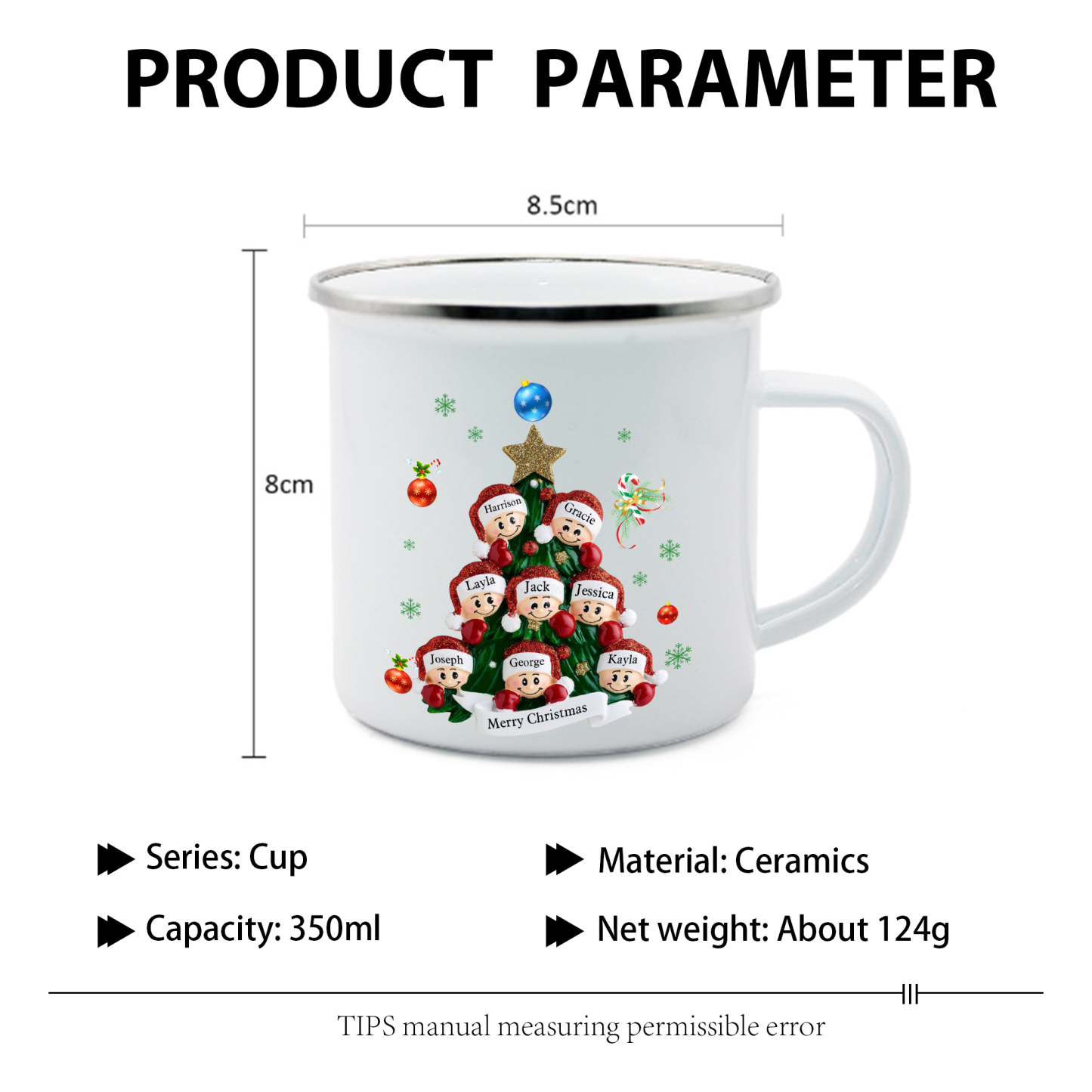 Personalised Enamel Mug Christmas Tree Family Mug Custom 2-8 Names Ceramic Gift for Loved Ones-Jessemade AU