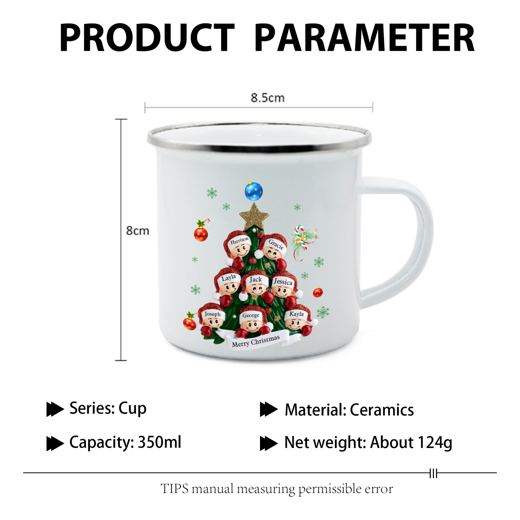 Personalised Enamel Mug Christmas Tree Family Mug Custom 2-8 Names Ceramic Gift for Loved Ones-Jessemade AU