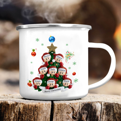 Personalised Enamel Mug Christmas Tree Family Mug Custom 2-8 Names Ceramic Gift for Loved Ones-Jessemade AU