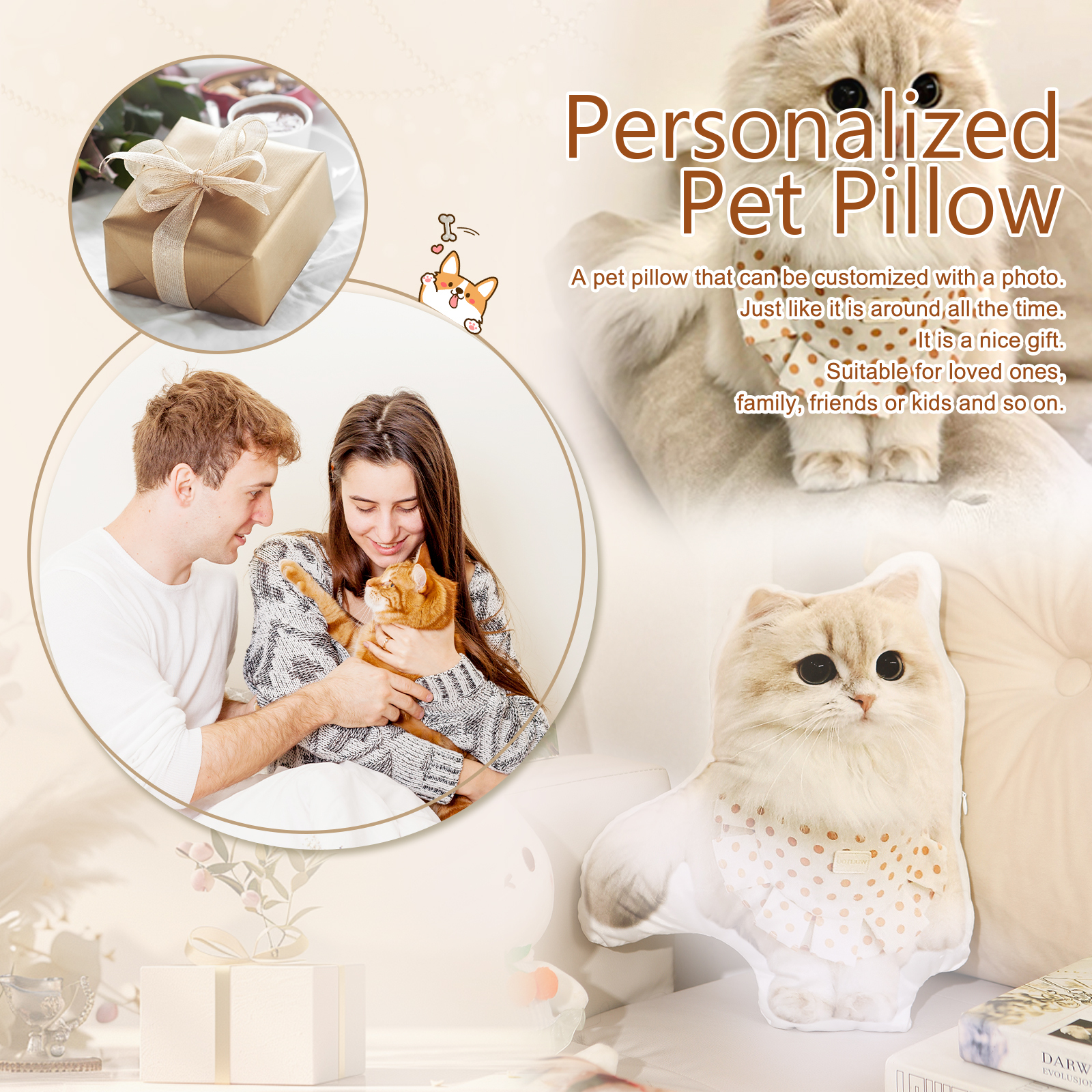 Custom 3D Pet Pillow Personalised Photo Pillow Custom Shape Double Printed Cotton Pillow-Jessemade AU