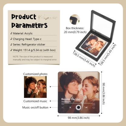 Personalised Photo Album Fridge Magnet Wall Photo Sticker Music Movement Music Fridge Magnet Without Cell Phone Custom Photo & Music Gift