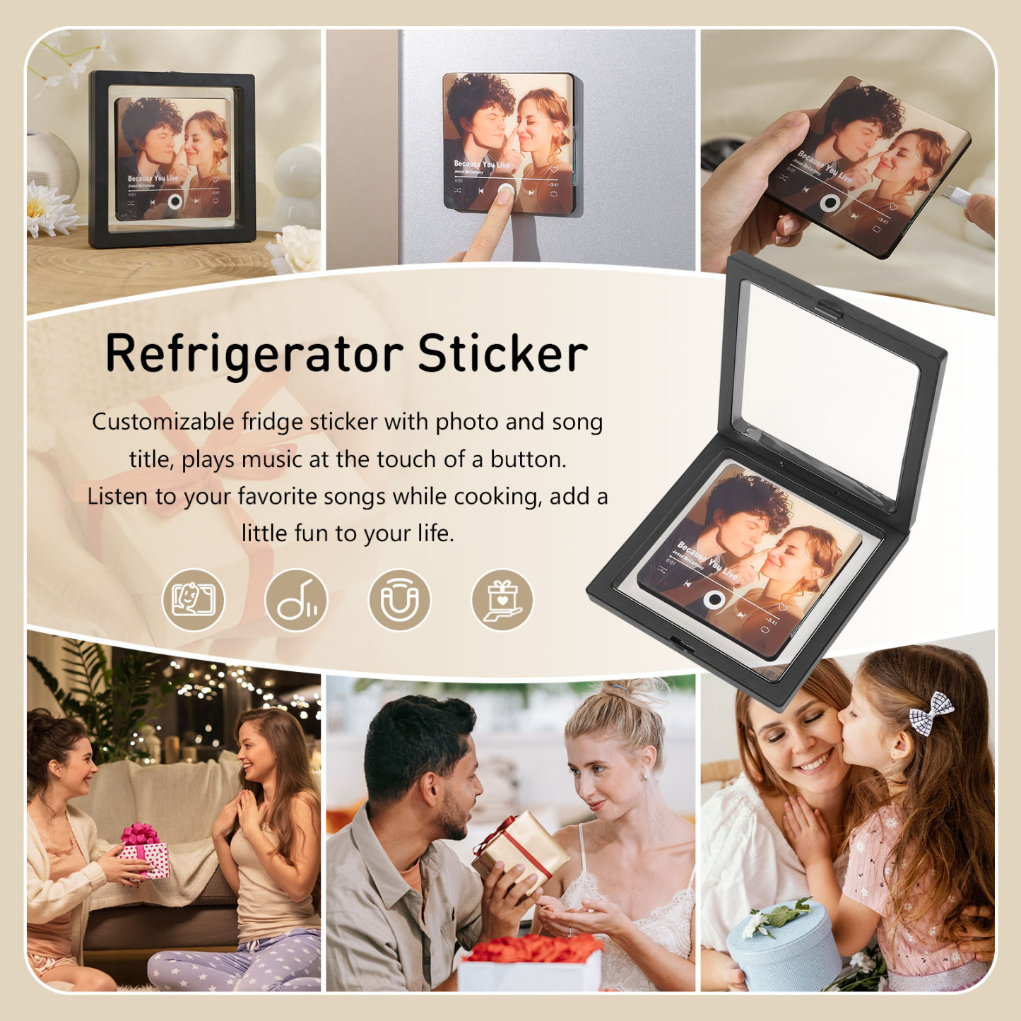 Personalised Photo Album Fridge Magnet Wall Photo Sticker Music Movement Music Fridge Magnet Without Cell Phone Custom Photo & Music Gift