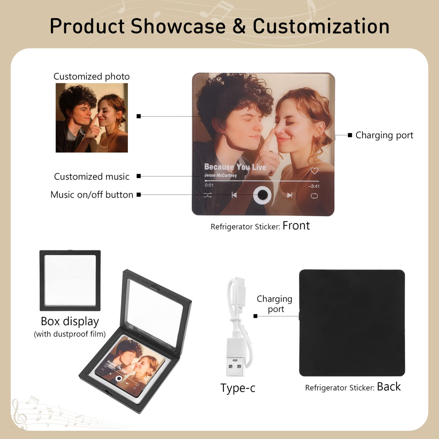 Personalised Photo Album Fridge Magnet Wall Photo Sticker Music Movement Music Fridge Magnet Without Cell Phone Custom Photo & Music Gift