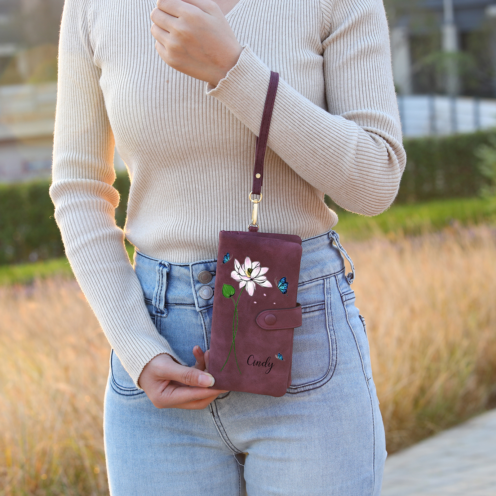 Personalised Women Wallet Custom Birth Flower Name Photo Valentines Day Gift