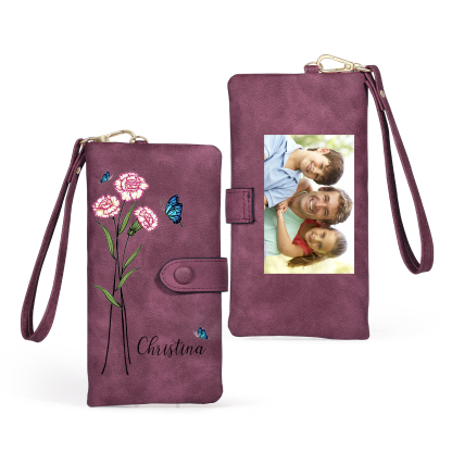 Personalised Women Wallet Custom Birth Flower Name Photo Valentines Day Gift