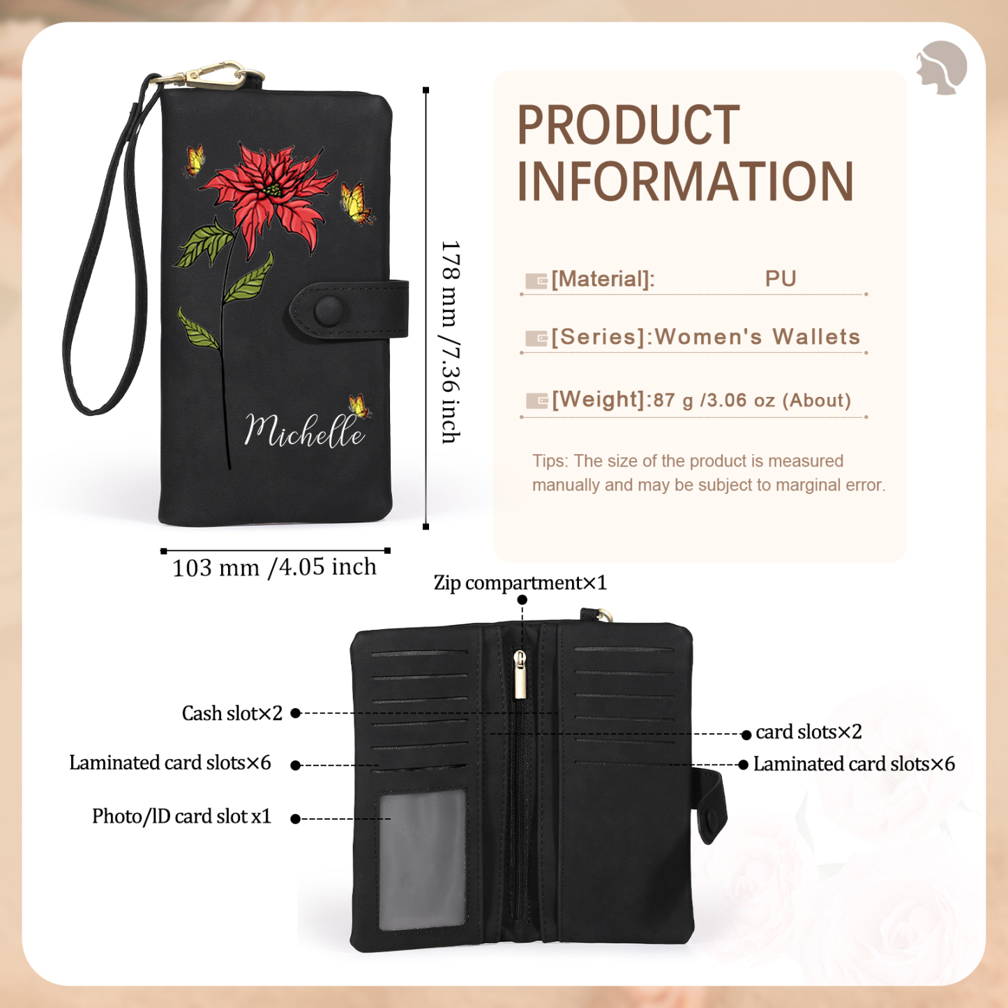 Personalised Women Wallet Custom Birth Flower Name Photo Valentines Day Gift